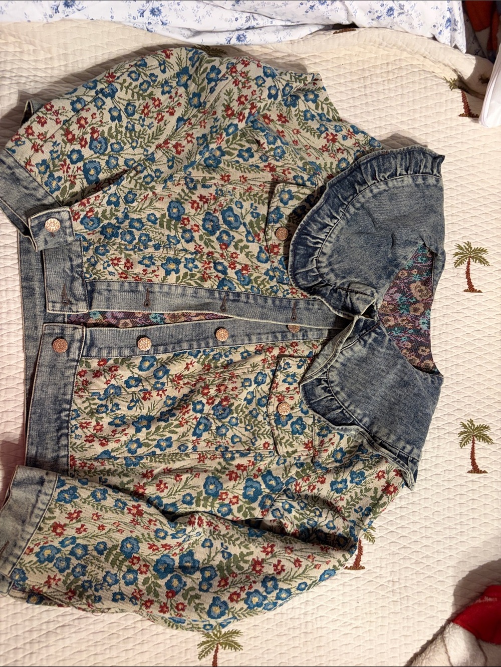 Amazon Women's Blue Denim Floral Jean Jacket